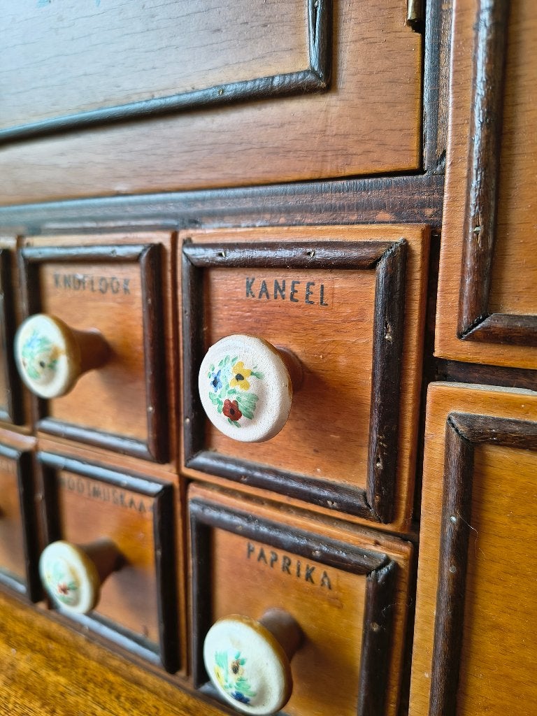 Vintage Houten Kruidenkastje / Antique Spice Cabinet, Ophalen of Verzenden