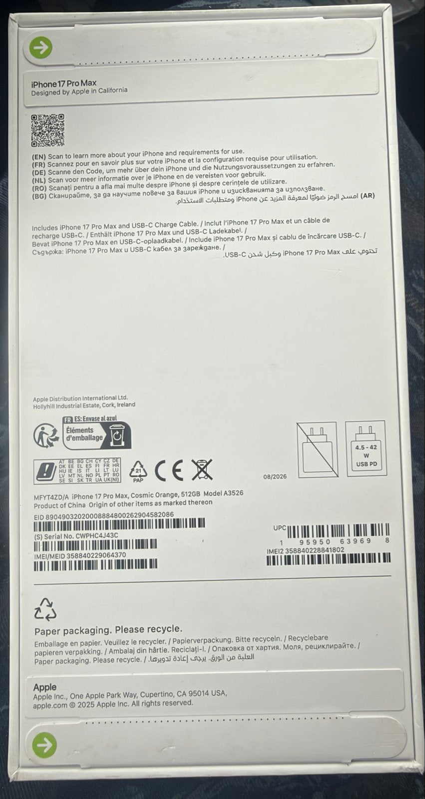 Nieuwe iPhone 17 Pro Max 512GB Oranje (ongeopend), Telecommunicatie, Ophalen of Verzenden, Nieuw, 512 GB, IPhone 17 Pro Max