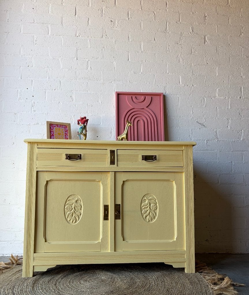 Antiek vintage commode restyled Butter Yellow, Ophalen of Verzenden, Zo goed als nieuw
