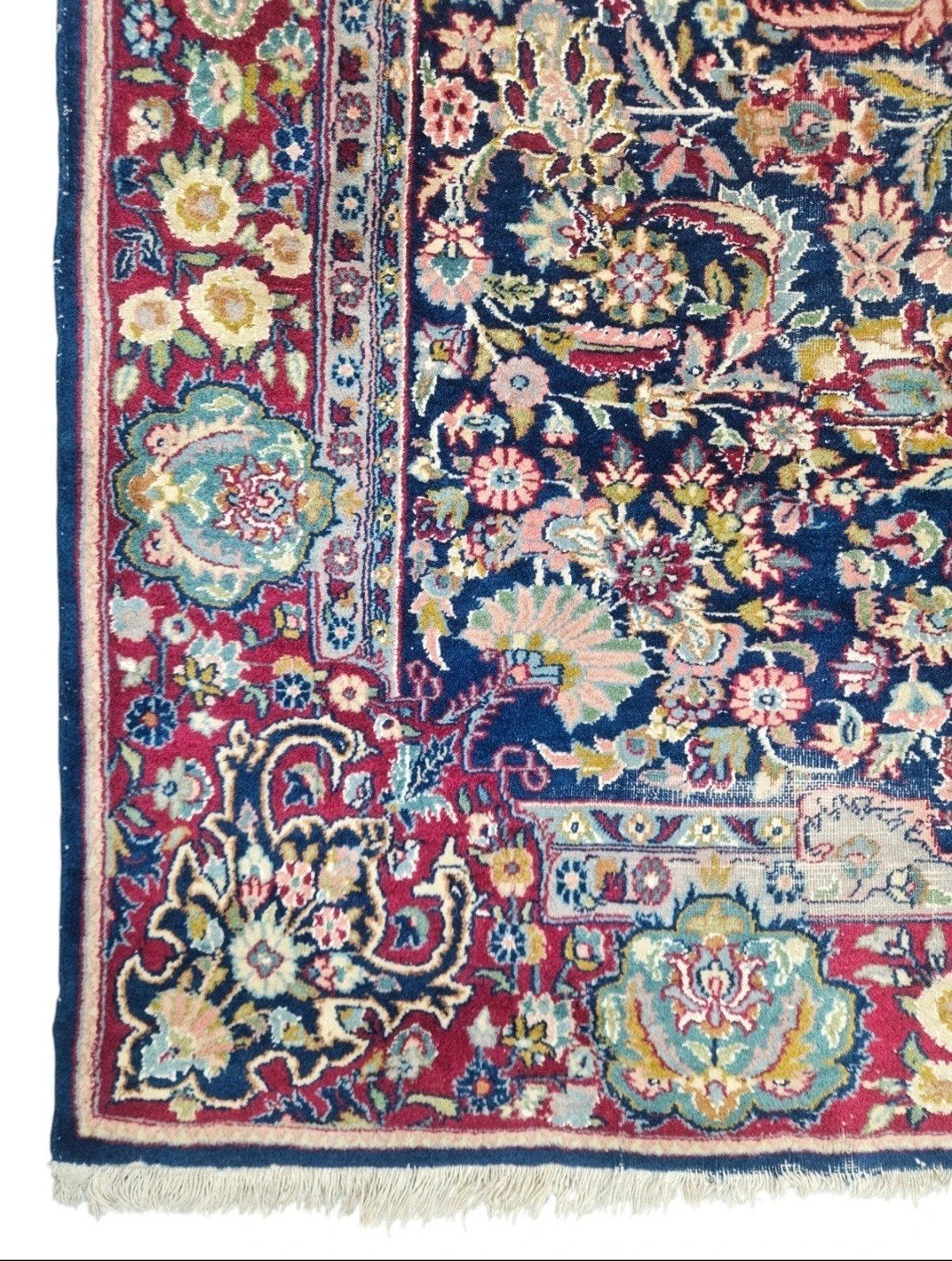 Handmade Persian Isfahan carpet medallion blue 122x185cm, Gebruikt, Crème, 150 tot 200 cm, 200 cm of meer