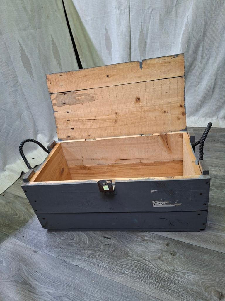 Vintage Houten Opbergbox met Handvaten en Slot, Ophalen, Gebruikt, 50 tot 100 cm, Minder dan 50 cm