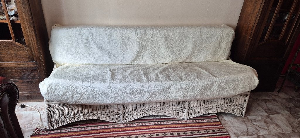 Rotan bank, Huis en Inrichting, Banken | Bankstellen, Ophalen, Gebruikt, Minder dan 75 cm, Tweepersoons
