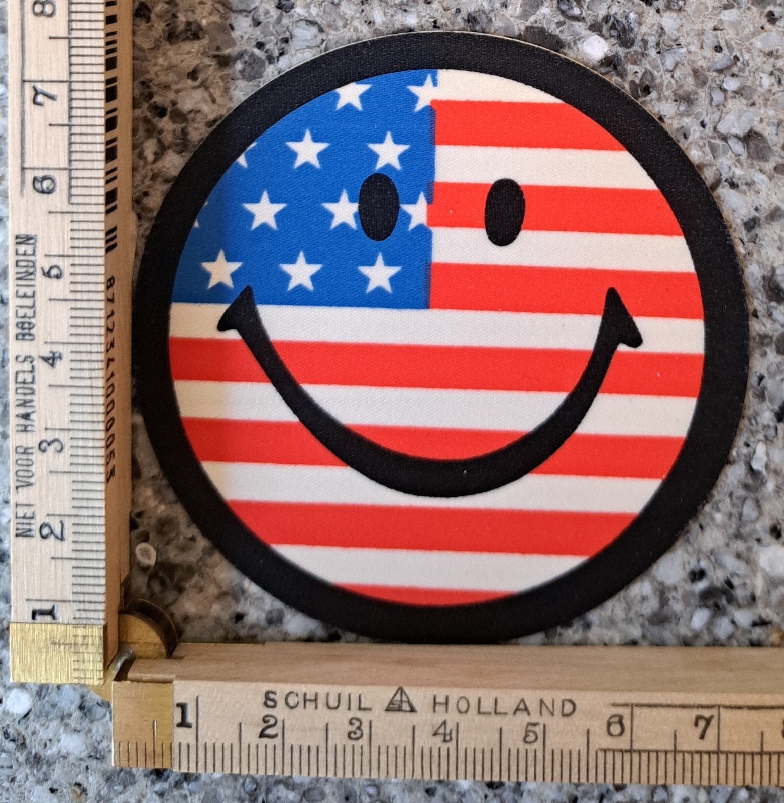 Vintage sticker smiley Amerikaanse vlag, Ophalen of Verzenden, Zo goed als nieuw