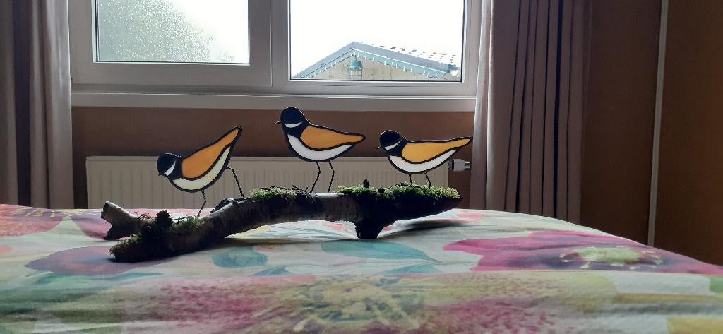 3 glas in lood strand vogeltjes op tak, Huis en Inrichting, Ophalen of Verzenden, Nieuw