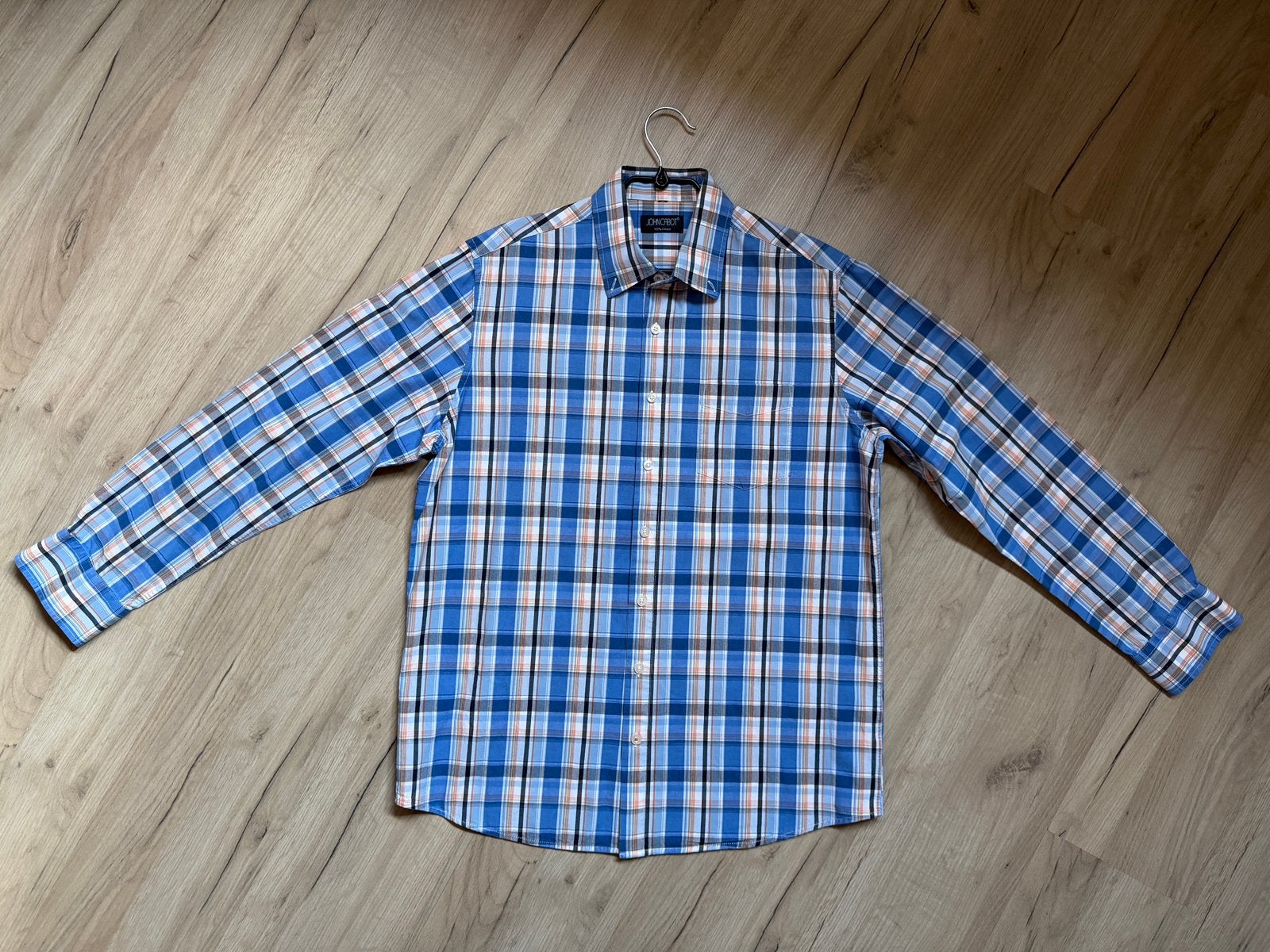 John Cabot overhemd maat M 100% katoen ruitjes, Ophalen of Verzenden, Zo goed als nieuw, Blauw, Halswijdte 39/40 (M)