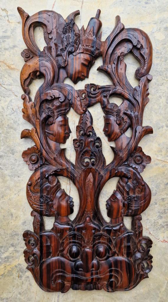Bali Indonesië hardhouten handgesneden wanddecoratie reliëf., Ophalen of Verzenden
