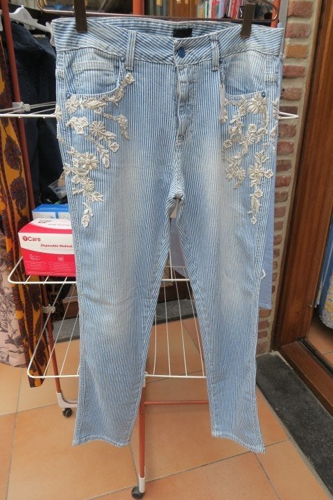 Jeans nieuw blauw strepen Ermanno Scervino mt 40 (44), Blauw, Nieuw, Ophalen of Verzenden, W30 - W32 (confectie 38/40)