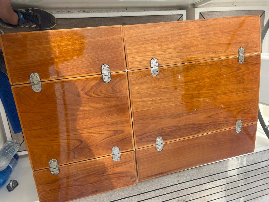 Opvouwbare Teakhouten Tafel voor Boot - 60x35/70 cm, Watersport en Boten, Ophalen, Gebruikt, Interieur en Kussens