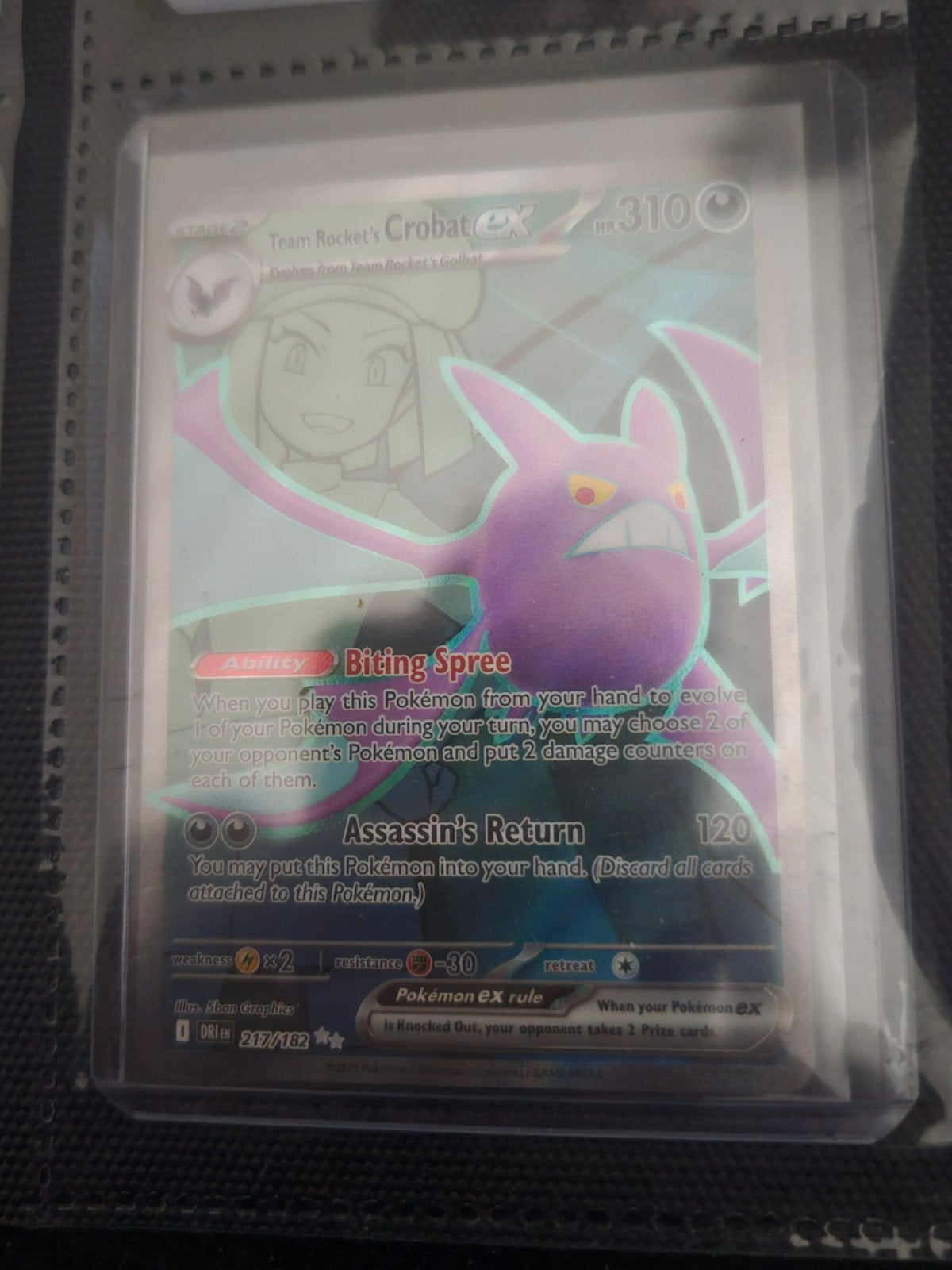 Pokemon Team Rocket's Crobat ex 217/182 Destined Rivals, Ophalen of Verzenden, Zo goed als nieuw, Losse kaart, Foil