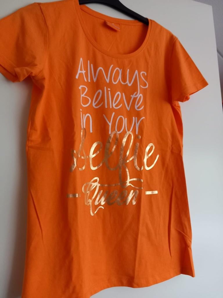 Always believe in your selfie queen shirt, Ophalen of Verzenden, Zo goed als nieuw, Oranje, Korte mouw