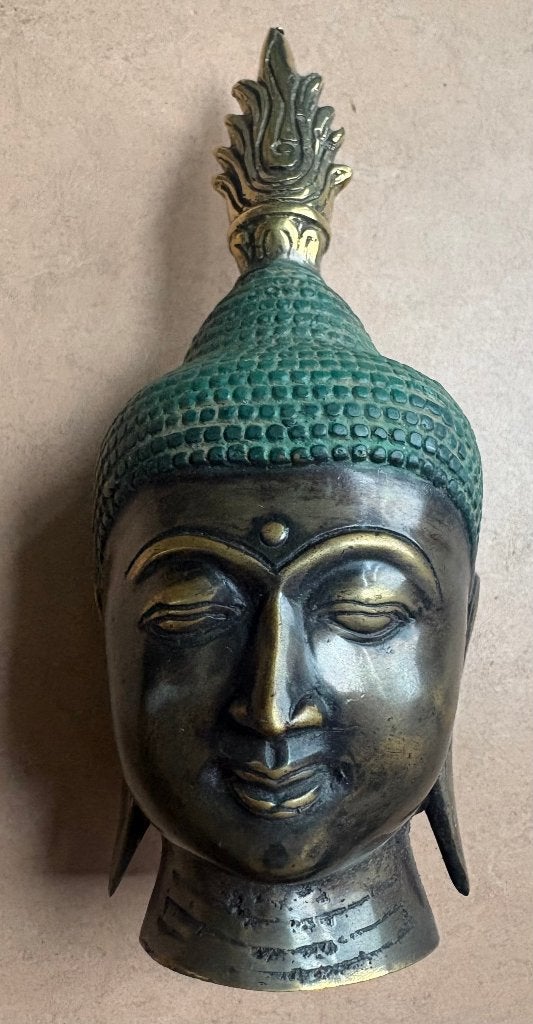 Mooi bronzen Boeddhahoofdje, Antiek en Kunst, Ophalen of Verzenden, Beeld, 18 cm, Brons
