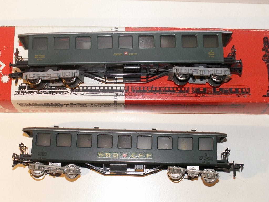 Fleischmann 2x Zwitserse Seetalbahn rijtuigen, Gebruikt, Gelijkstroom, Fleischmann, Wagon