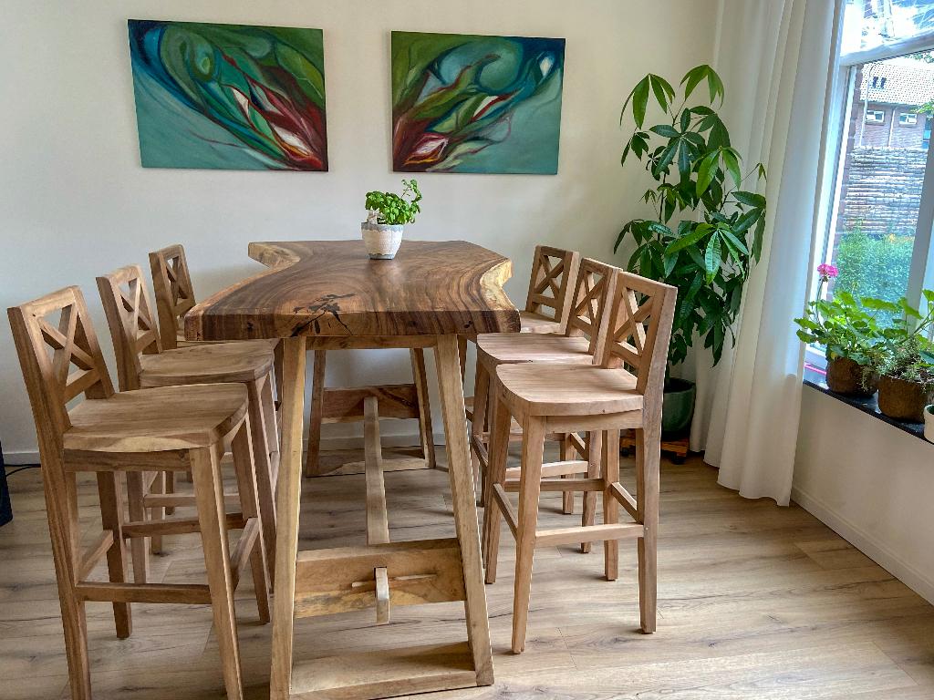 bartafel suarhout eikenhout noten maatwerk alleen echt hout, Ophalen, Nieuw, Inclusief barstoelen