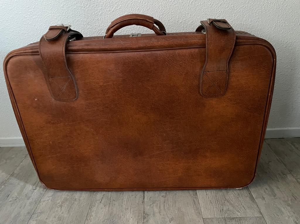 Ouderwetse leren koffer, Ophalen, 45 tot 55 cm, Leer, Zo goed als nieuw