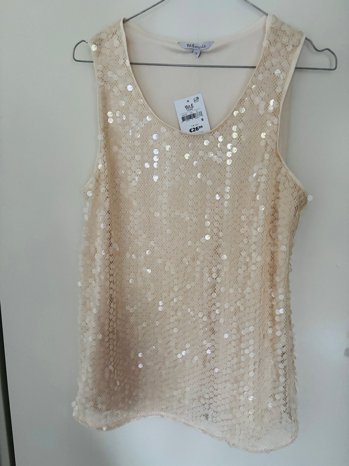 M&S Mode Top met pailletten - Nieuw met kaartje, Beige, Nieuw, Ophalen of Verzenden, Maat 36 (S)