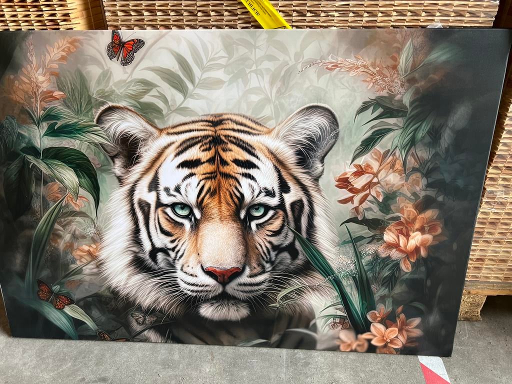 Canvas tijger / bloemen xl afhaal €10,-, Ophalen, Nieuw, Schilderij, 100 tot 125 cm