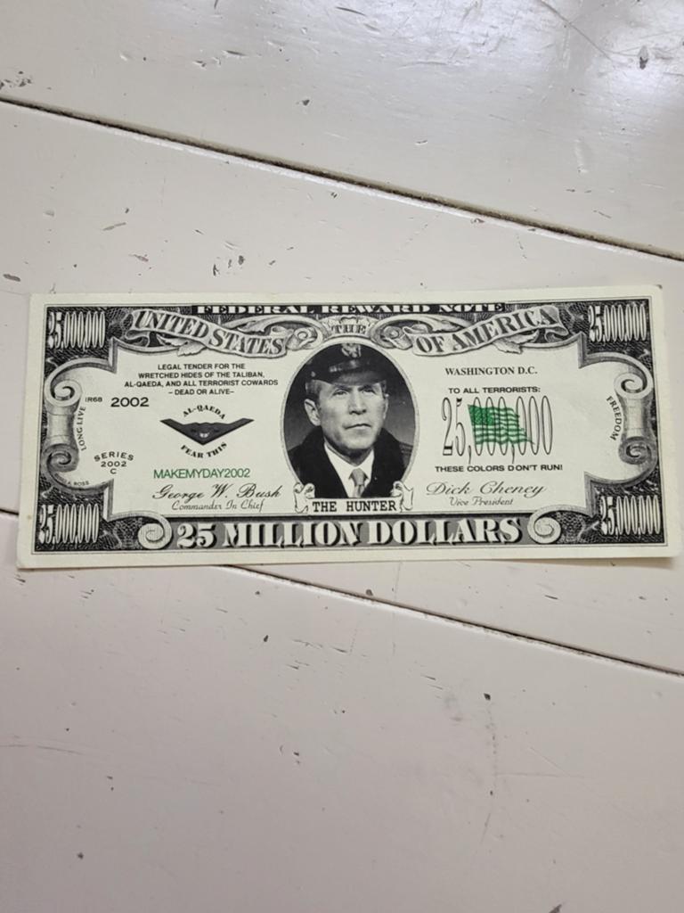 Biljet 25 miljoen dollar George Bush Saddam en Bin Laden UNC, Ophalen of Verzenden
