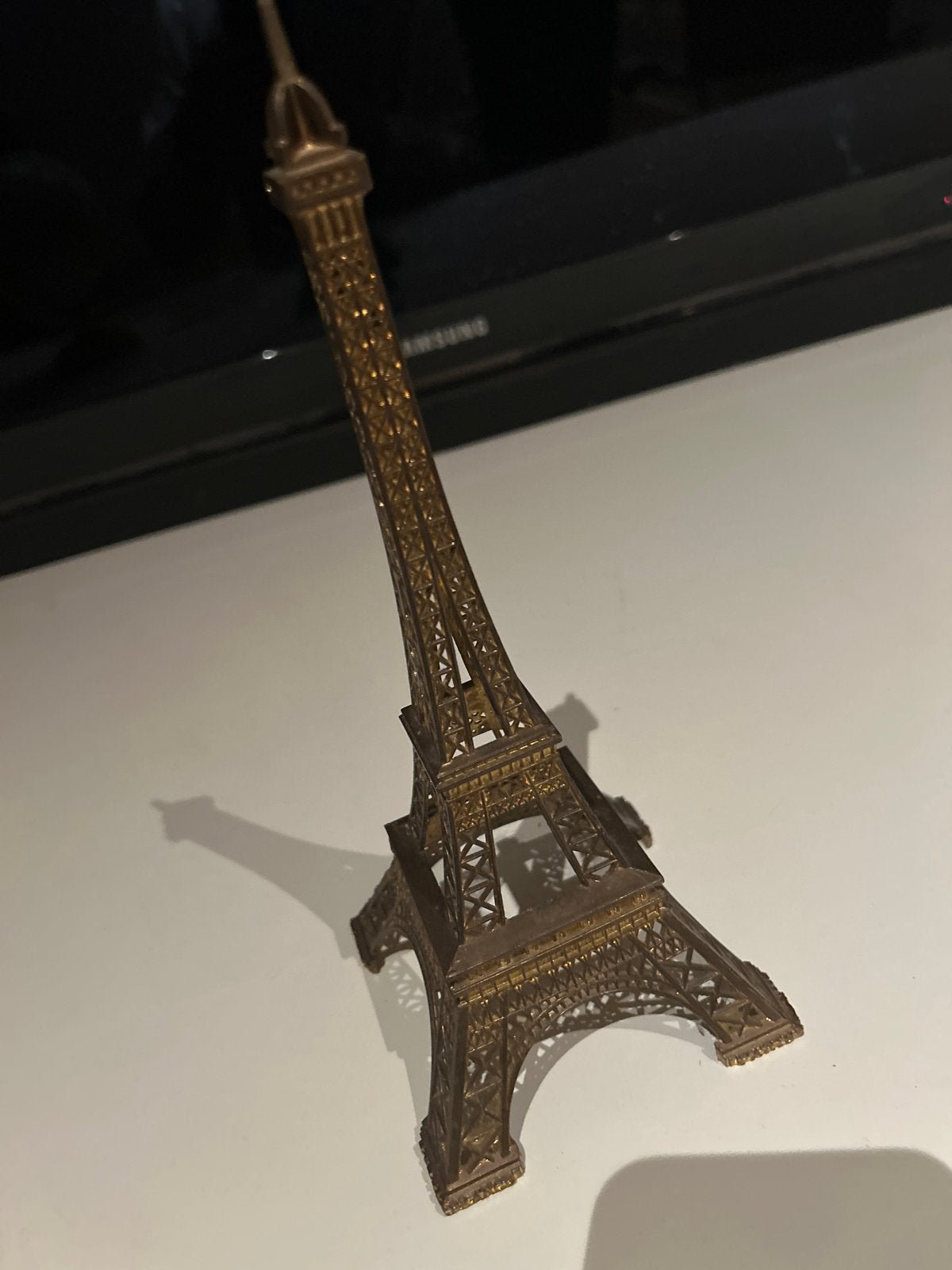 Eiffeltoren beeldje - Vintage metalen decoratie, Vintage, Gebruikt, Ophalen of Verzenden, Metaal