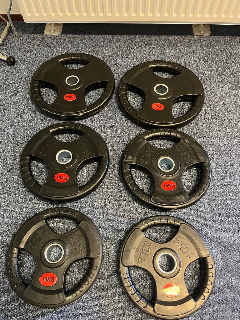 Halterschijven set 2x 20kg 2x 15kg 2x 10kg- plus accessoires, Ophalen, Zo goed als nieuw, Armen, Halterschijven