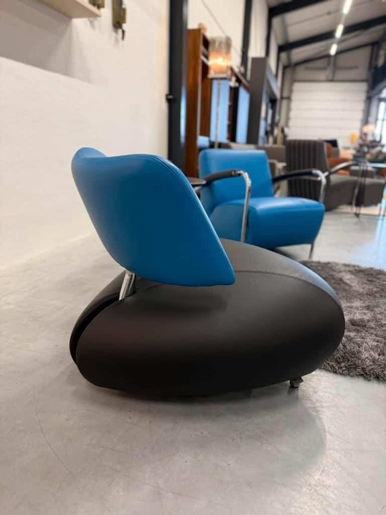 Nieuw Leolux Pallone Pa Fauteuil zwart blauw leer Stoel, Leolux, Info@leolux.nl, Ophalen of Verzenden, 75 tot 100 cm