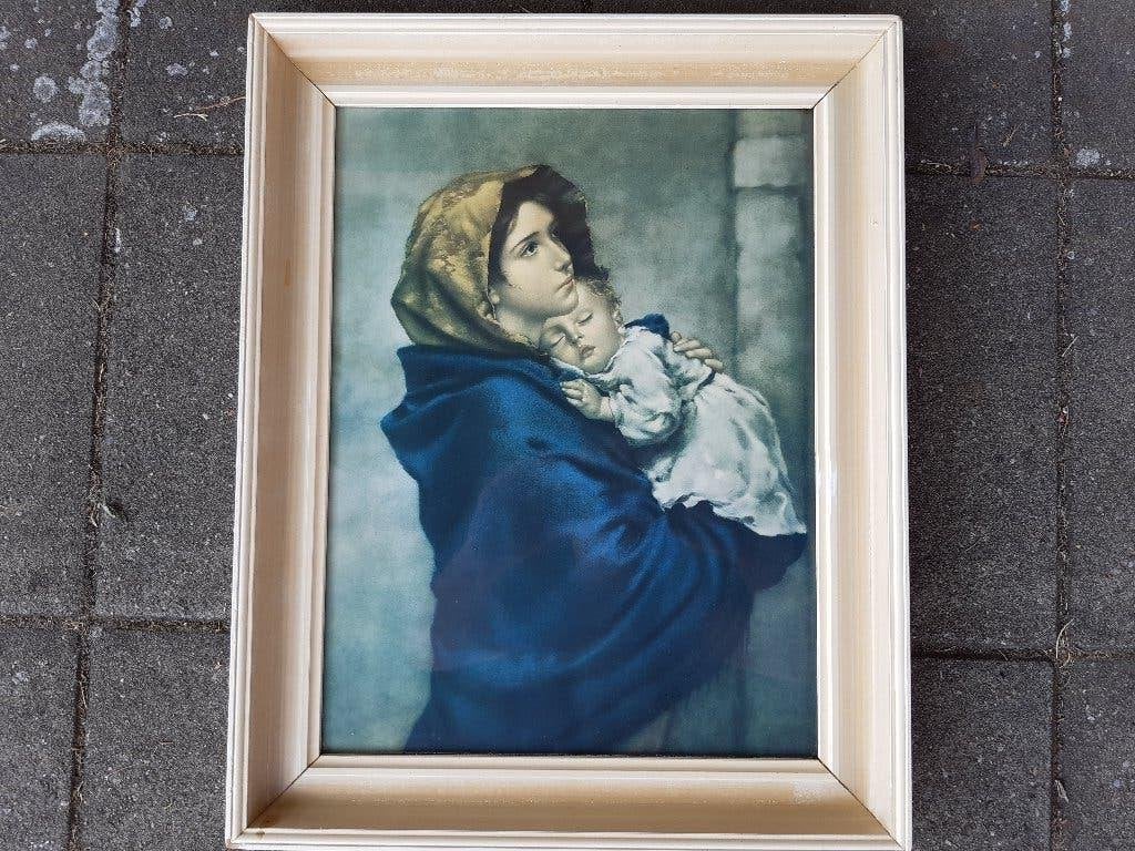 retro prent (poster) in lijst  moeder met kind, Antiek en Kunst, Ophalen of Verzenden