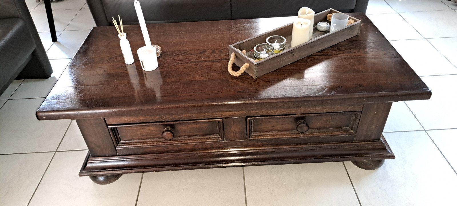 Salontafel met 2 laden - 130x70x45 cm, Ophalen, Gebruikt, 100 tot 150 cm, 50 tot 100 cm