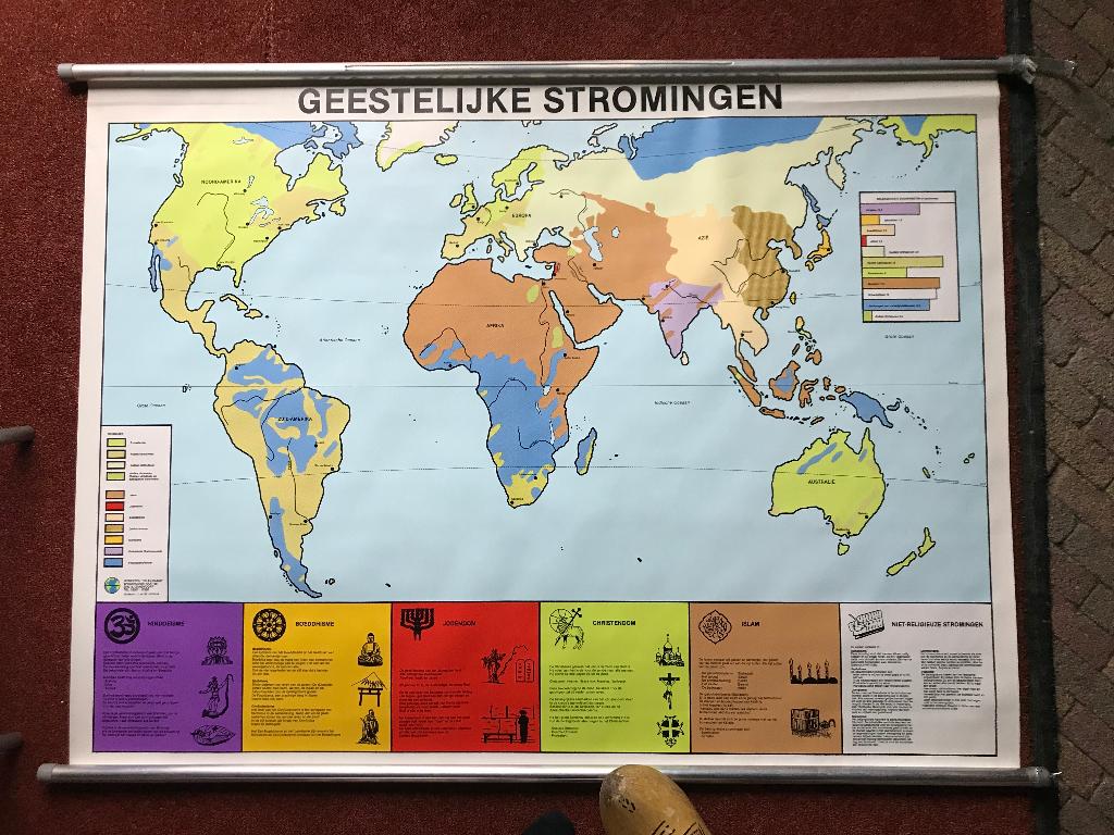 Geestelijke Stromingen Wereldkaart Religies Maatschappijleer, Ophalen of Verzenden, Aardrijkskunde