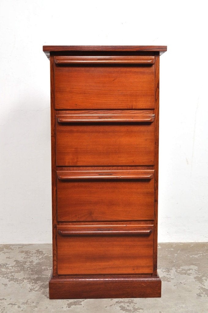 Vintage mahonie archiefkast ladekast kast jaren 40, Gebruikt, 100 tot 150 cm, 3 of 4 laden, 25 tot 50 cm