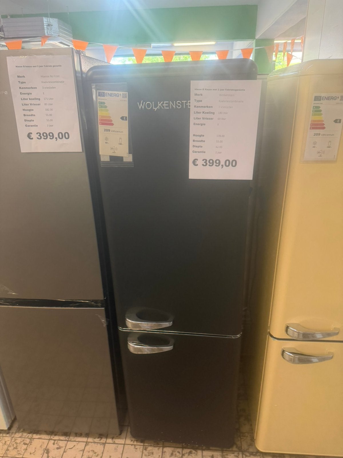 Retro koelvriescombinatie nieuw zwart, Witgoed en Apparatuur, Ophalen, Vestel, 200 liter of meer, Nieuw