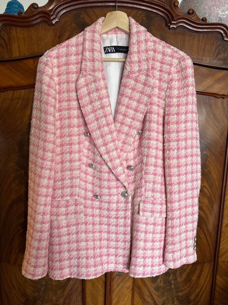 Zara Rose blazer tweed, Ophalen of Verzenden, Gedragen, Maat 38/40 (M), Roze