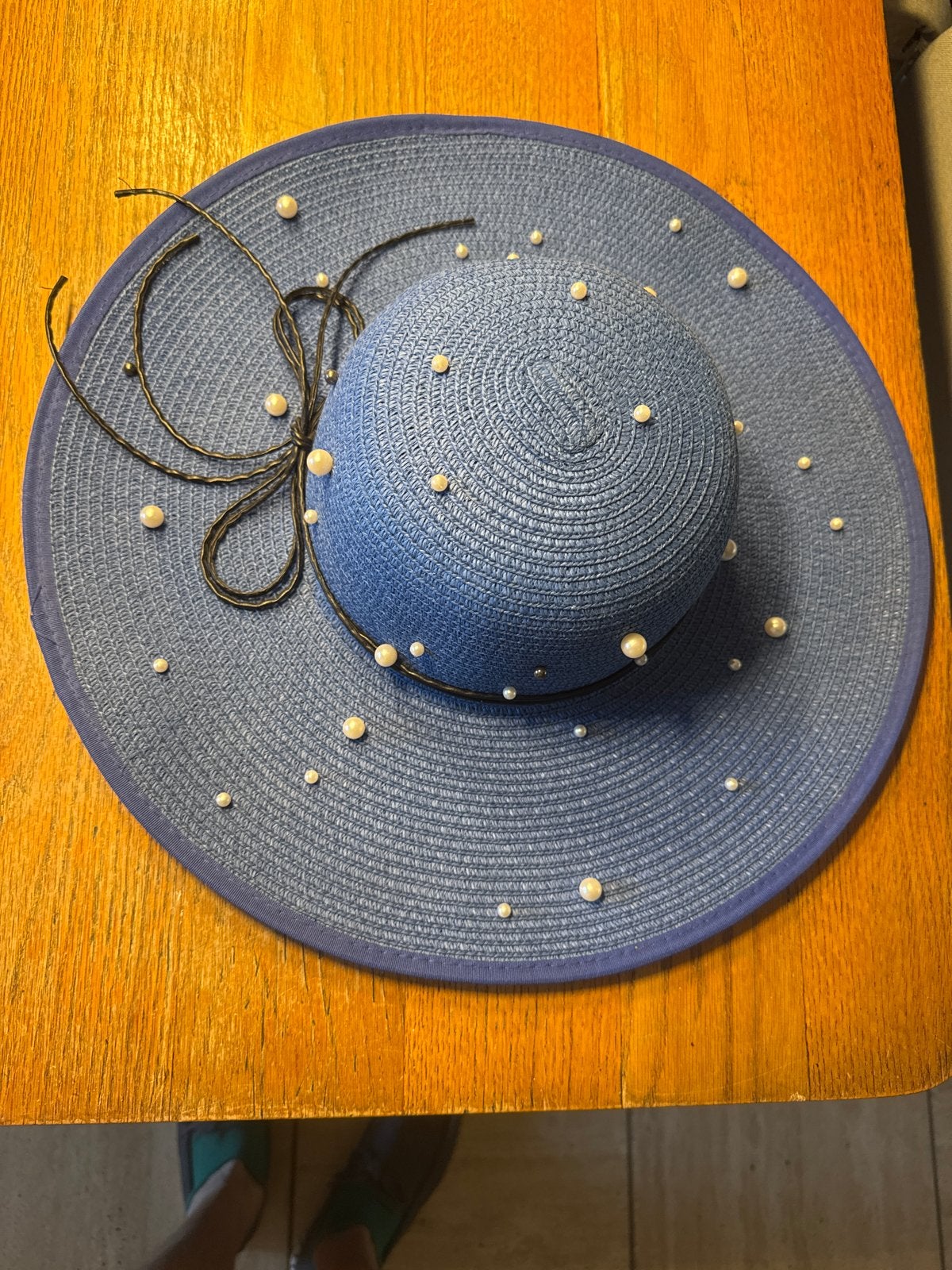 Elegante blauwe zomerhoed met parels, Ophalen of Verzenden, Nieuw, One size fits all, Hoed