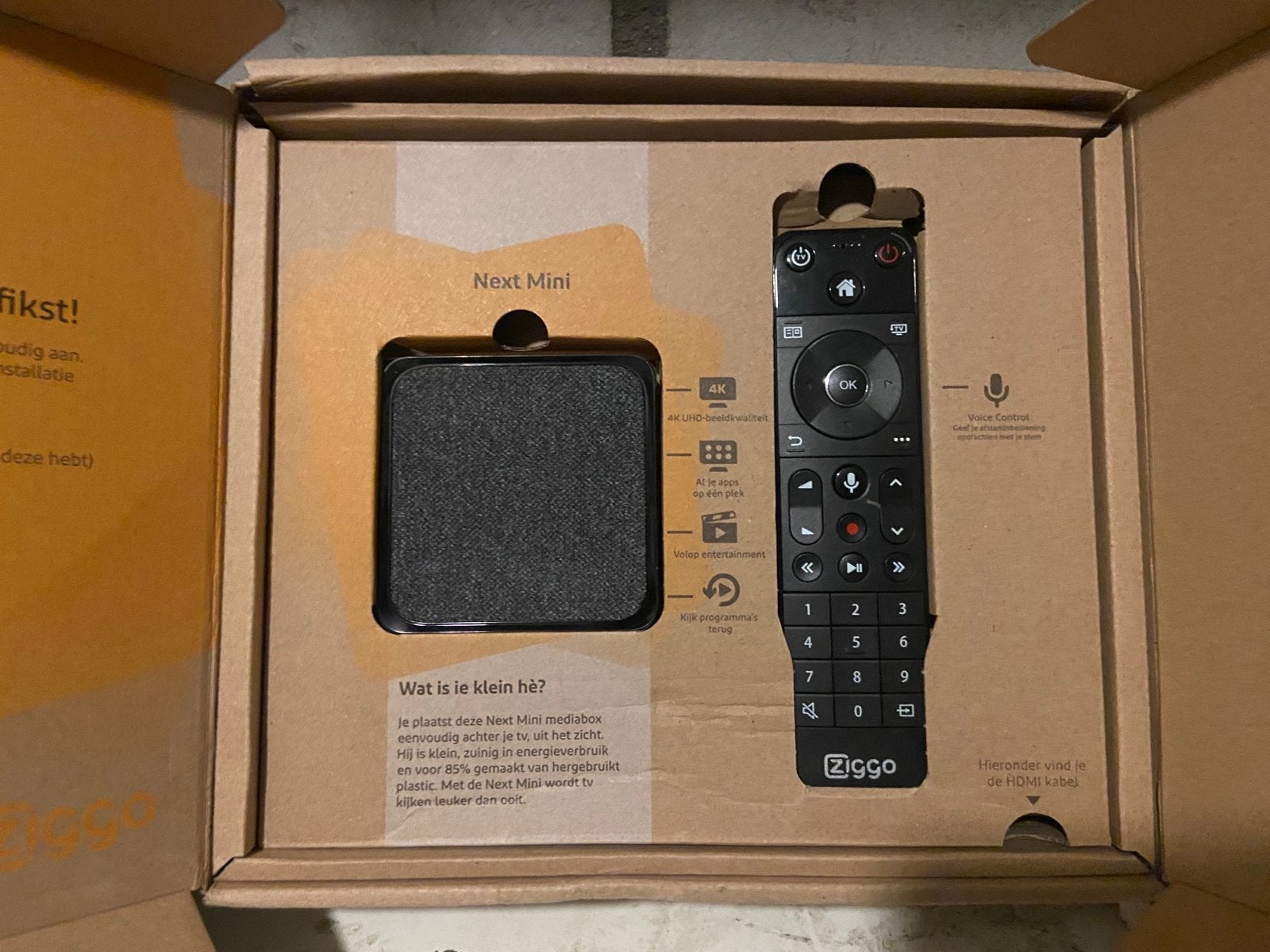 Ziggo Next Mini mediabox met afstandsbediening, Ophalen of Verzenden, Zo goed als nieuw, Decoder
