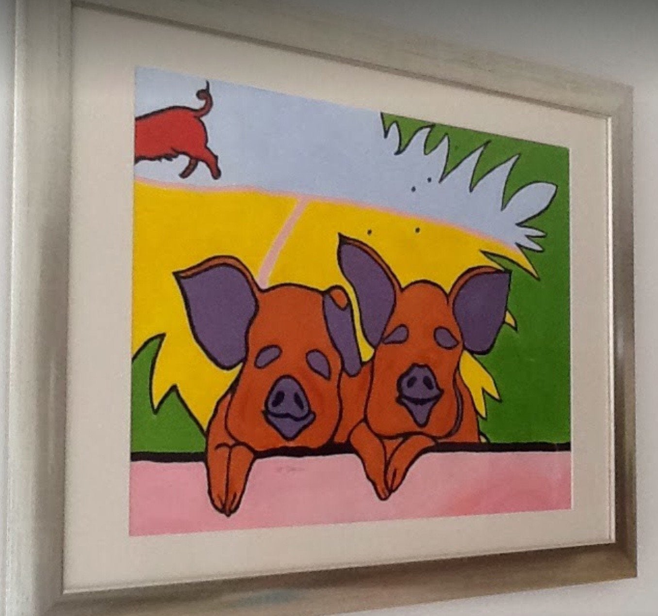 Vrolijke varkens: kleurrijk schilderij met dieren, Ophalen of Verzenden