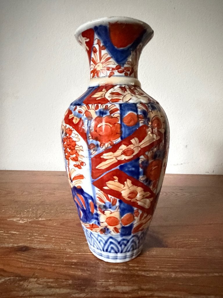 Vaas - Antieke Japanse Imari Vaas – Rood Blauw Porselein, Ophalen of Verzenden