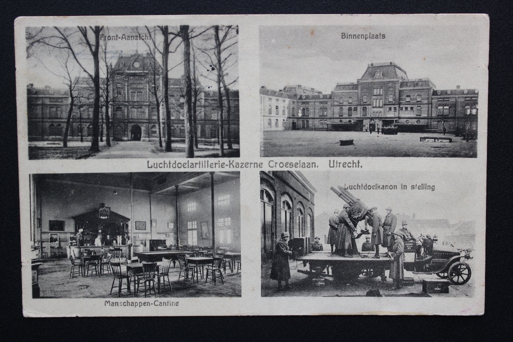 1932 ANSICHTKAART UTRECHT KASERNE CROESELAAN KANON KANTINE, Verzamelen, Ophalen of Verzenden, Voor 1920, Gelopen, Utrecht