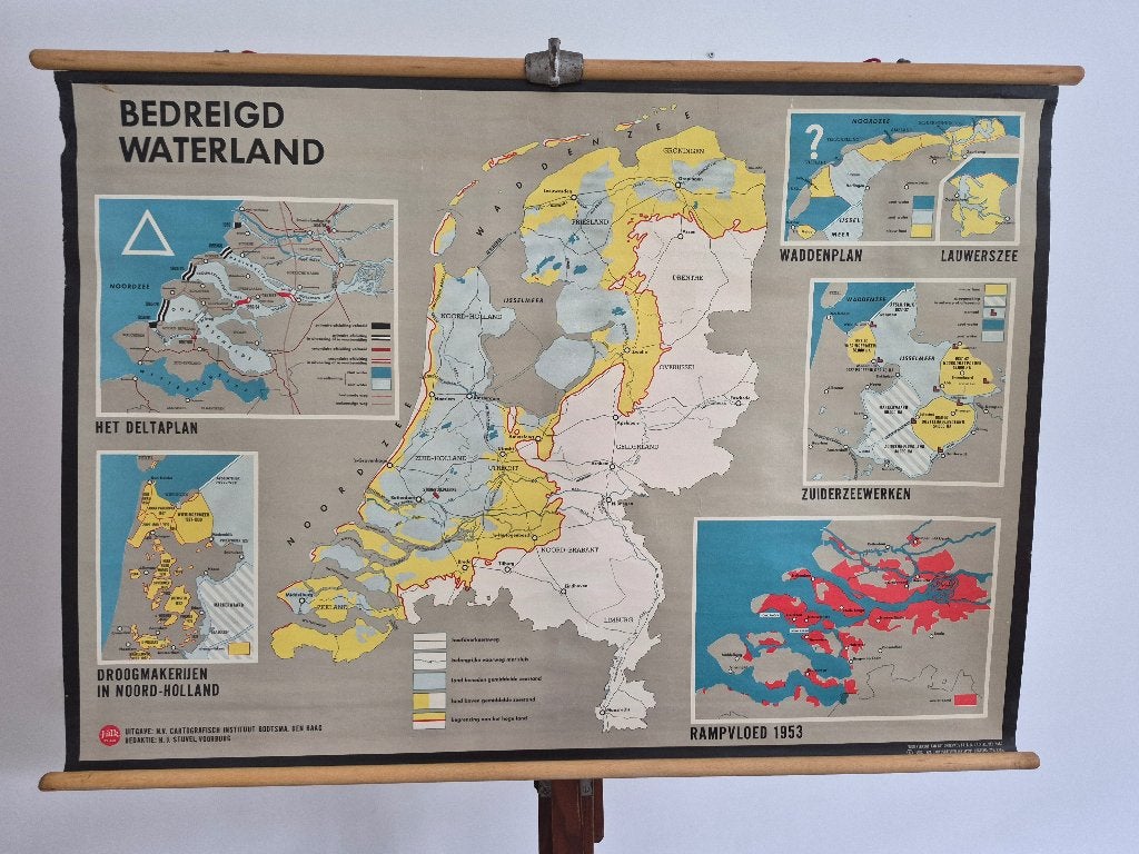 mooie schoolkaart Nederland waterland, Ophalen of Verzenden, Aardrijkskunde