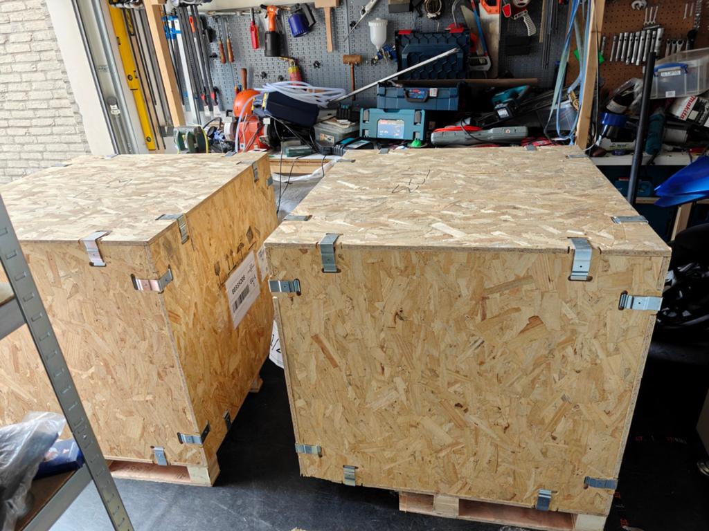 2 OSB transportkisten 103x95x85 op pallets., Ophalen of Verzenden, Gebruikt, Overige instrumenten