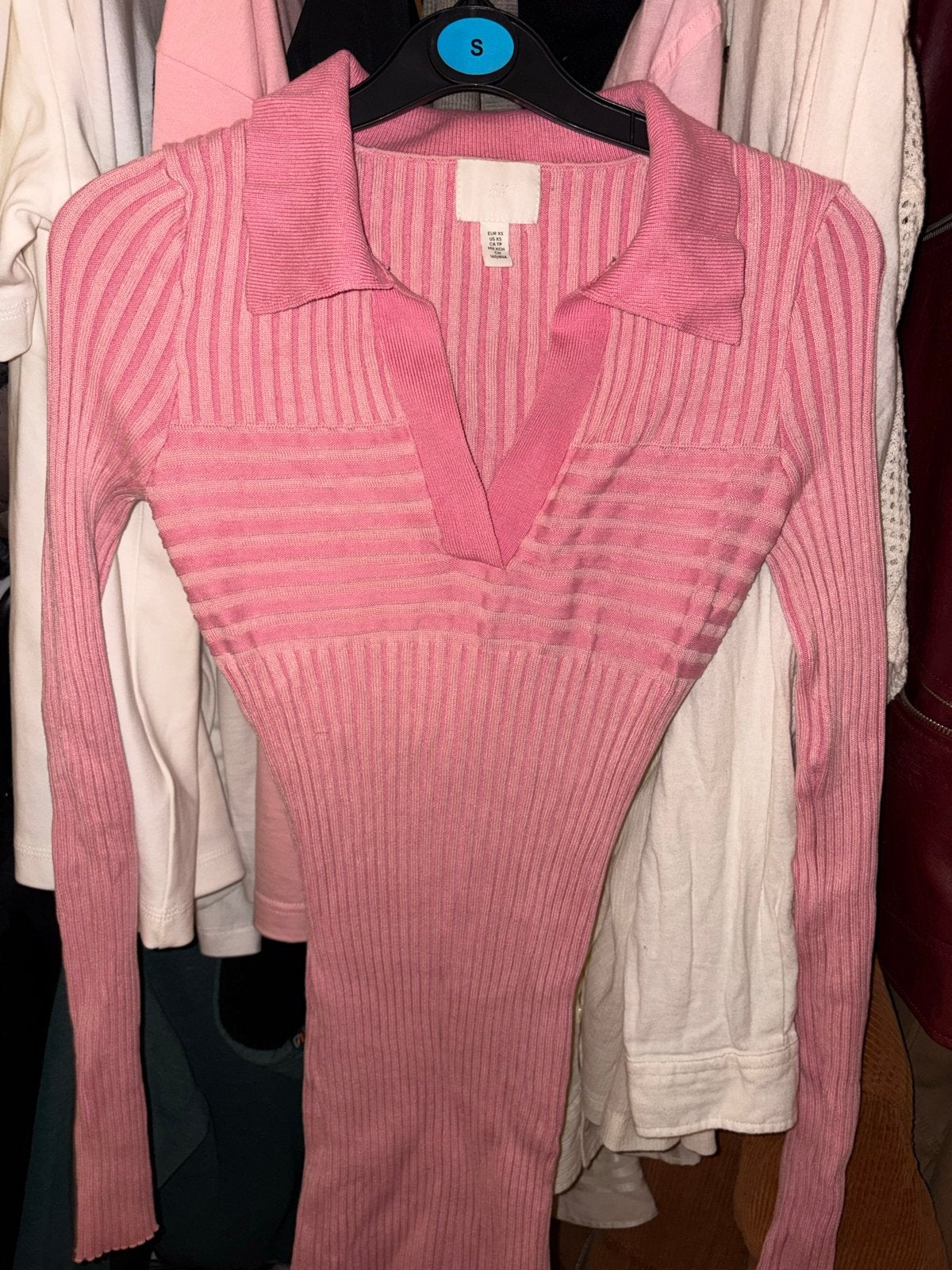 Roze geribbelde jurk met kraag - H&M, Kleding | Dames, Ophalen of Verzenden, Zo goed als nieuw, Maat 36 (S), Roze