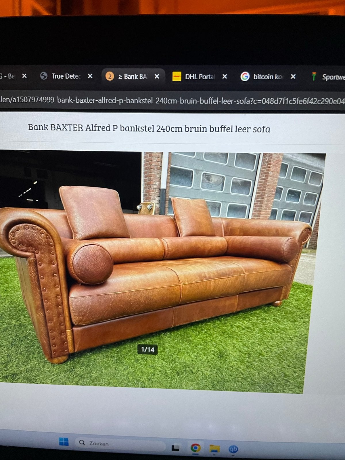 Bank BAXTER Alfred P bankstel 240cm bruin buffel leer sofa, Ophalen, Gebruikt, Driepersoons, Rechte bank