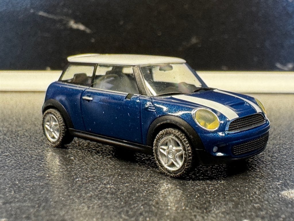 DB-1819: Mini Cooper S - blauw met striping, Hobby en Vrije tijd, Modelauto's | 1:87, Ophalen of Verzenden, Nieuw, Auto, Herpa