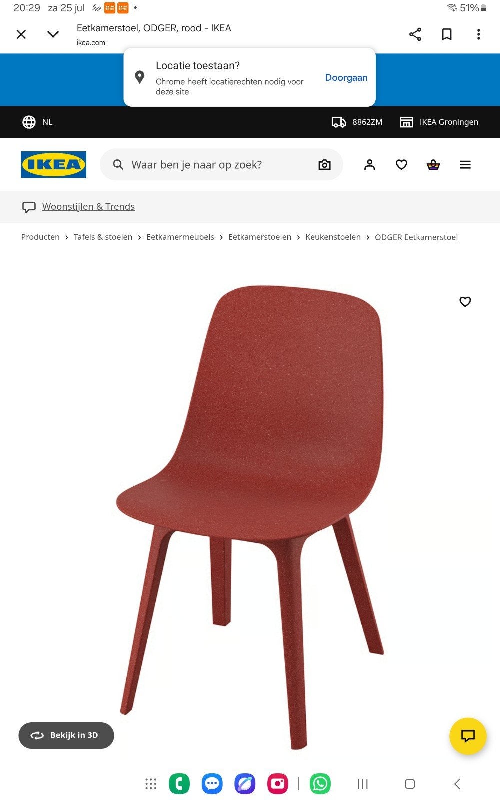 4 rode ikea stoelen, Huis en Inrichting, Stoelen, Ophalen