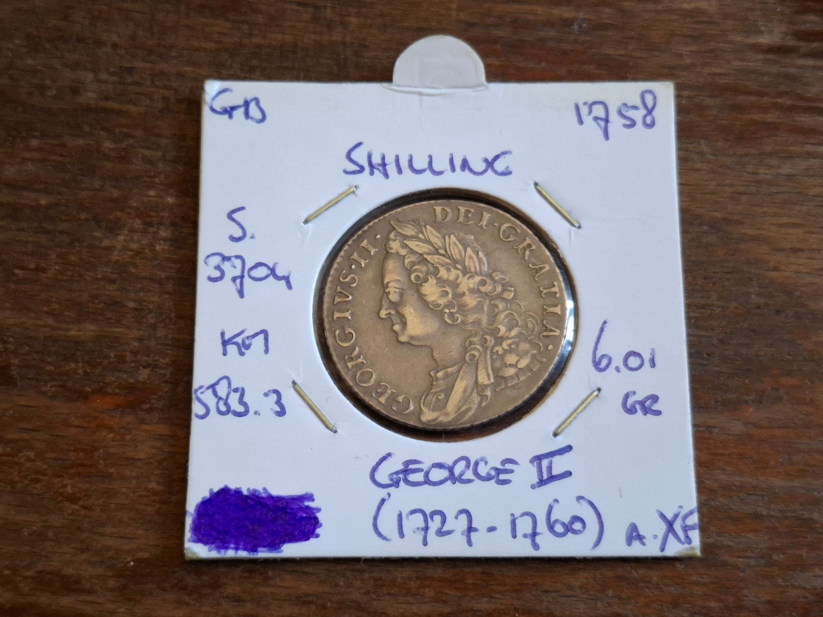 1758 Britse Shilling Munt - George II, Verzenden, Overige landen, Losse munt, Zilver