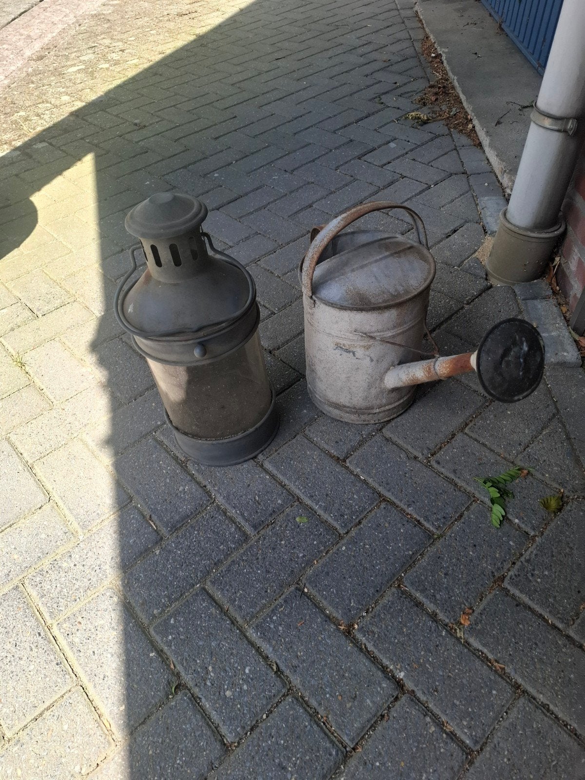 Vintage gieter  - koperen scheepslamp  Decoratieve set, Antiek en Kunst, Ophalen of Verzenden