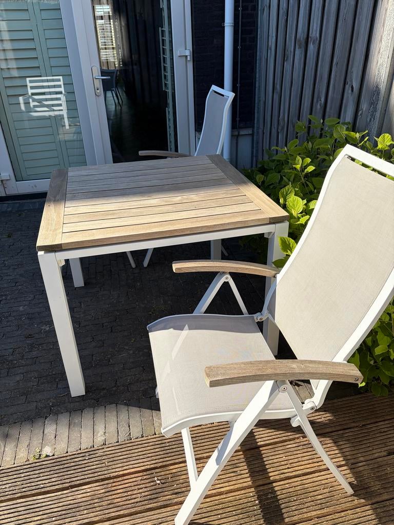 Tuinset met 2 stoelen en tafel - Aluminium & Hout, Gebruikt, Eettafel, Aluminium, Tuinset