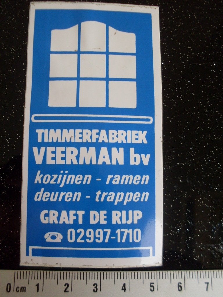 sticker timmerfabriek veerman graqft de rijp logo kozijnen, Verzamelen, Verzenden, Zo goed als nieuw, Bedrijf of Vereniging