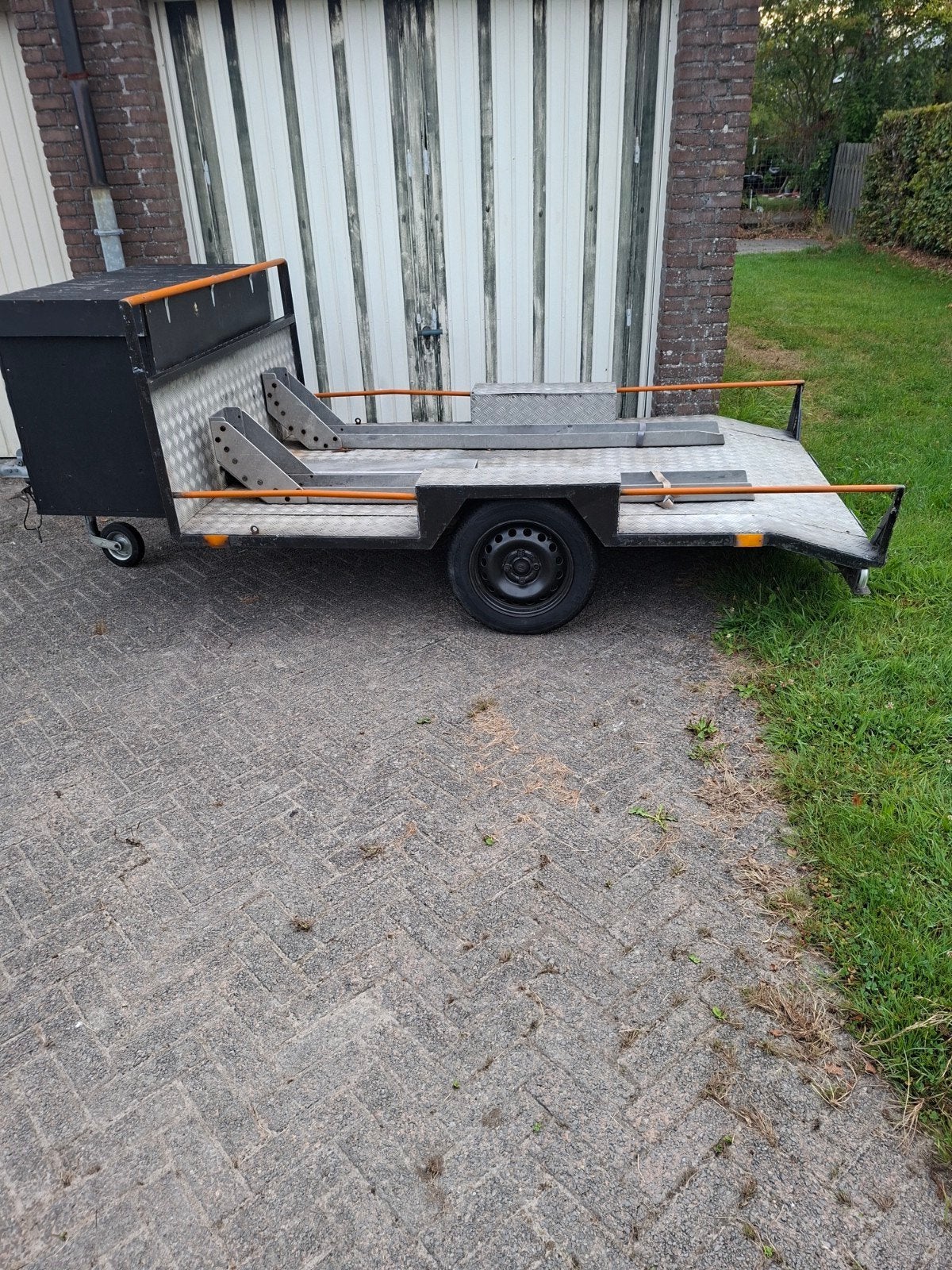 Aanhanger voor 2 crossmotoren met grote opbergbak, Auto diversen, Aanhangers en Bagagewagens, Ophalen, Gebruikt