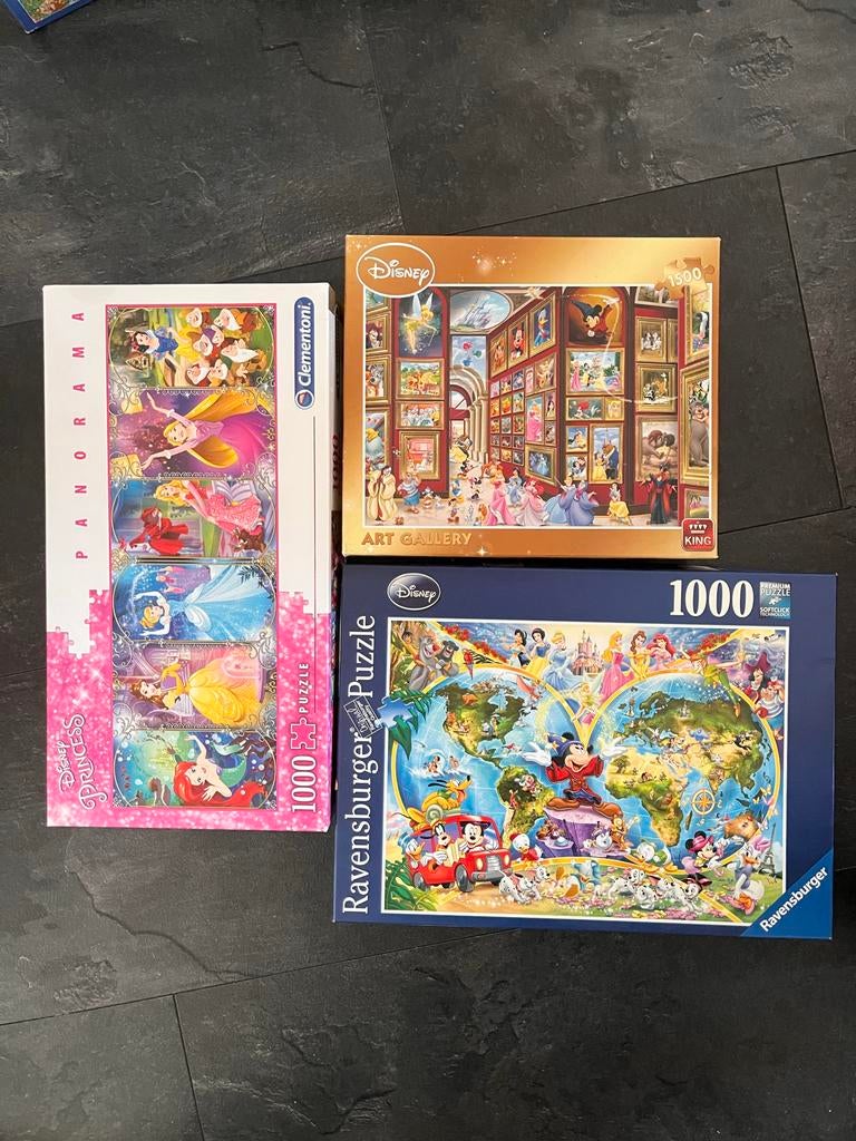 Disney Puzzels: 2x 1000 stukjes, 1x 1500 stukjes, Ophalen of Verzenden, Meer dan 50 stukjes, Gebruikt, 6 jaar of ouder