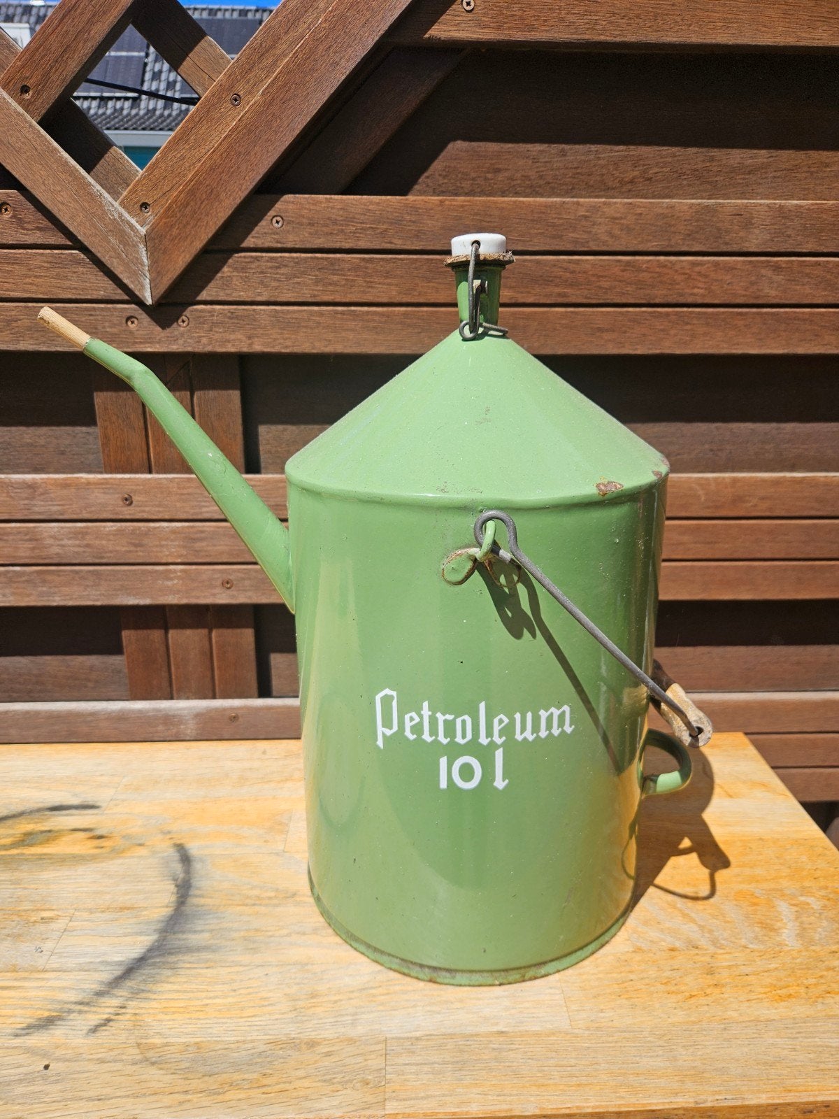 Vintage Petroleum Kan 10L - Groen Emaille, Ophalen of Verzenden