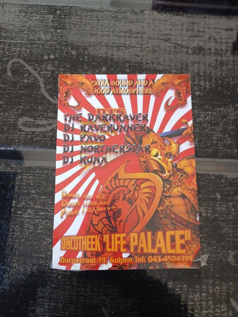 Flyer hardcore trauma part one life palace 1996, Gebruikt, A4 of kleiner, Vierkant, Ophalen of Verzenden