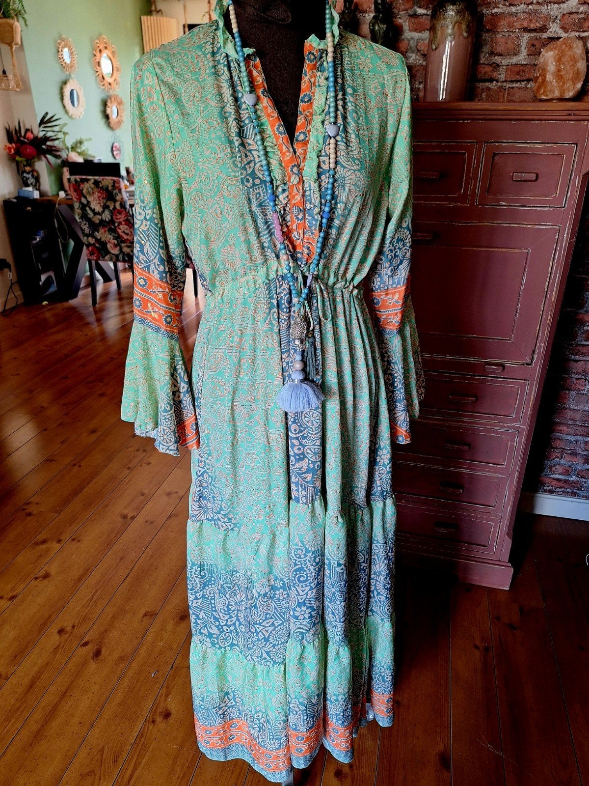 Ibiza boho style lange jurk m l, Ophalen of Verzenden, Zo goed als nieuw, Maat 42/44 (L), Onder de knie
